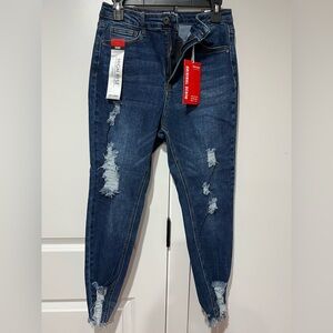 Wax Jean High-Rise Dark Blue Distressed Jeans